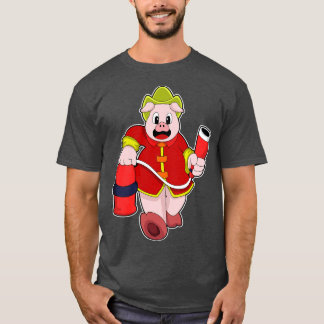 Schwein als Feuerwehrmann mit Feuerlöscher T-Shirt