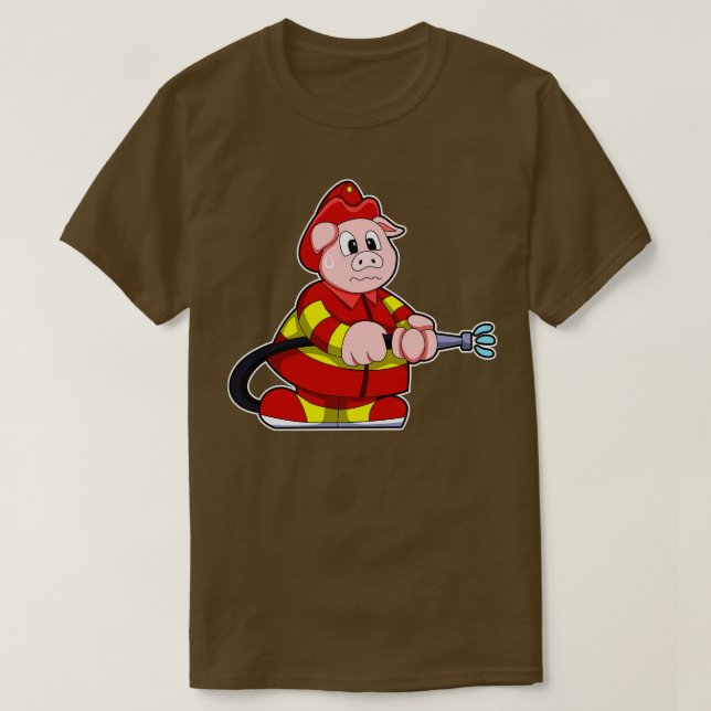Schwein als Feuerwehrmann mit Feuerlöschgerät 1 T-Shirt (Design vorne)
