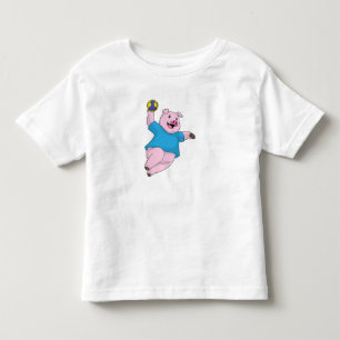 Schwein als Handballspieler mit Handball Kleinkind T-shirt