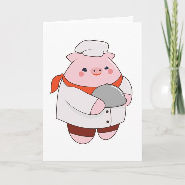 Schwein als Koch mit Tablett Karte (Vorderseite)