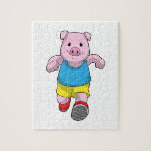 Schwein als Runner beim Laufen Puzzle
