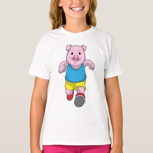 Schwein als Runner beim Laufen T-Shirt (Vorderseite)