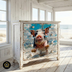 Schwein am Strand Schwimmen Ozean Decoupage Seidenpapier