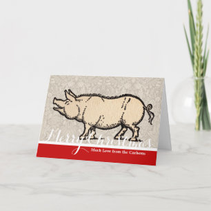 Schwein Antikes Schweine Niedliche Vintage Illustr Feiertagskarte