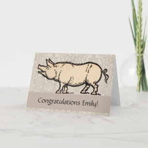 Schwein Antikes Schweine Niedliche Vintage Illustr Karte