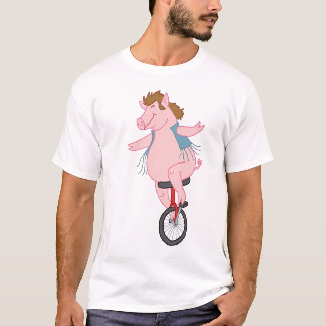 Schwein auf einem Unicycle T-Shirt (Vorderseite)