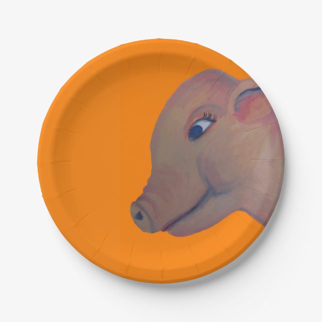 Schwein auf orange Pappteller (Vorderseite)