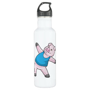 Schwein bei Yoga-Stretching Edelstahlflasche