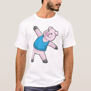 Schwein bei Yoga-Stretching T-Shirt