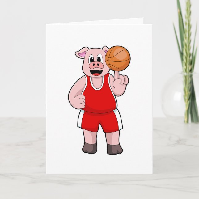 Schwein beim Basketball-Sport Karte (Vorderseite)