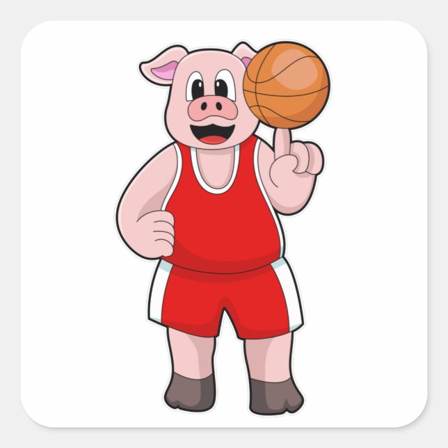 Schwein beim Basketball-Sport Quadratischer Aufkleber (Vorderseite)