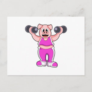 Schwein beim Bodybuilding mit Hanteln Postkarte