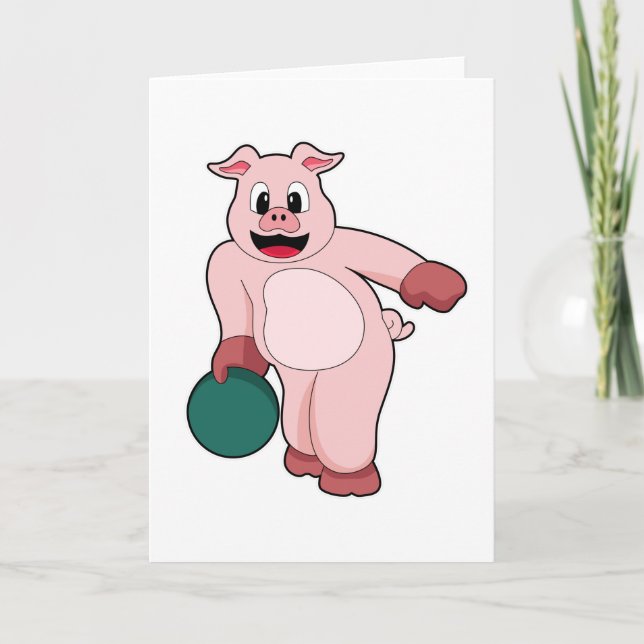 Schwein beim Bowling mit Bowlingkugel Karte (Vorderseite)
