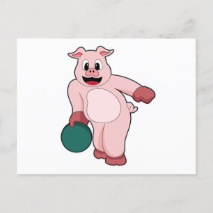 Schwein beim Bowling mit Bowlingkugel Postkarte