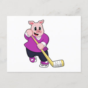 Schwein beim Eishockey mit Eishockeyschläger Postkarte