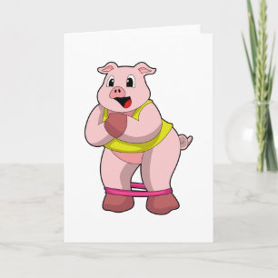 Schwein beim Fitness mit Gummiband Karte
