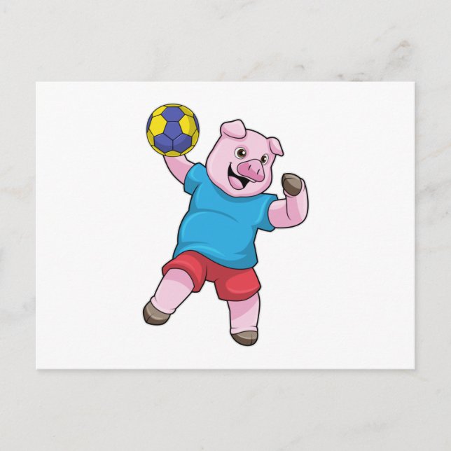 Schwein beim Handball-Sport Postkarte (Vorderseite)