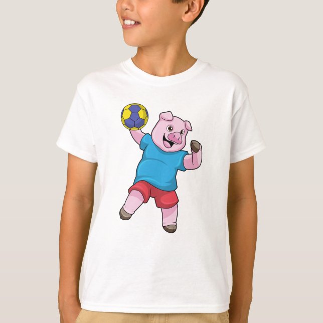 Schwein beim Handball-Sport T-Shirt (Vorderseite)