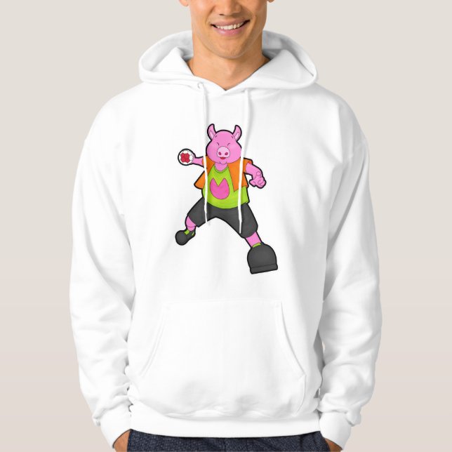 Schwein beim Handballspieler mit Handball Hoodie (Vorderseite)