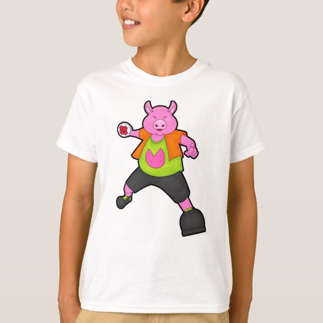 Schwein beim Handballspieler mit Handball T-Shirt (Vorderseite)