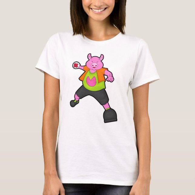 Schwein beim Handballspieler mit Handball T-Shirt (Vorderseite)