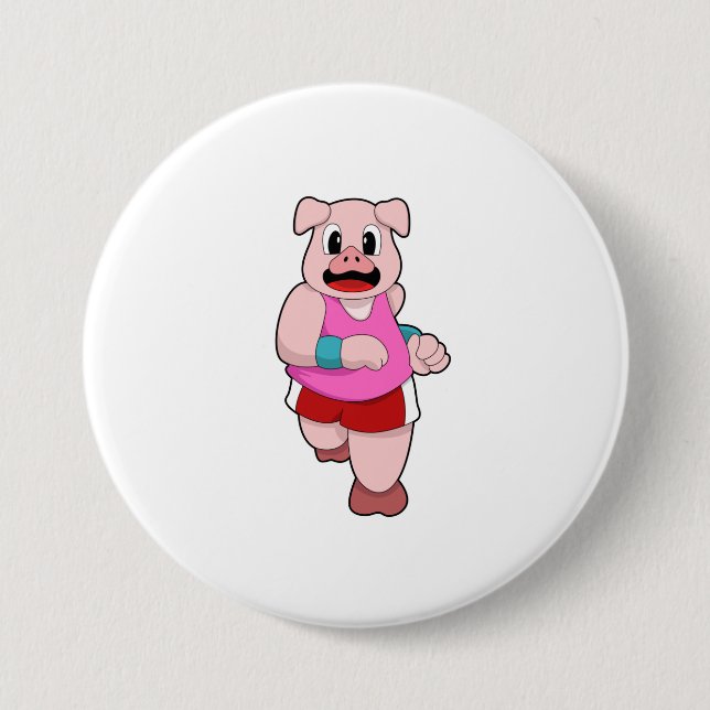 Schwein beim Laufen Button (Vorderseite)