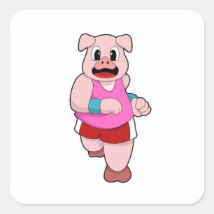 Schwein beim Laufen Quadratischer Aufkleber