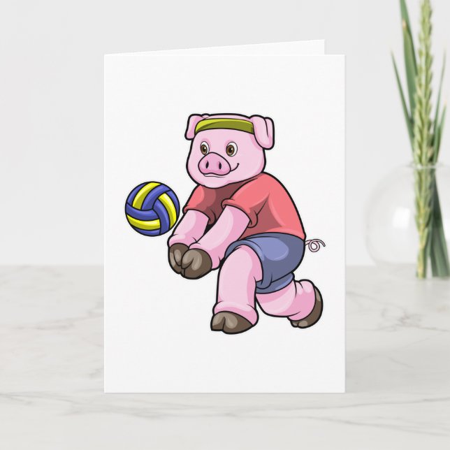 Schwein beim Sport mit Volleyball Karte (Vorderseite)