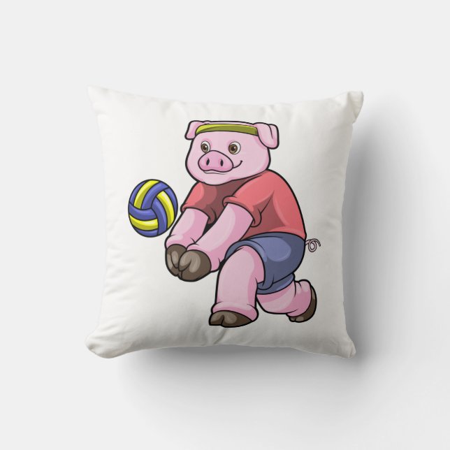 Schwein beim Sport mit Volleyball Kissen (Vorderseite)