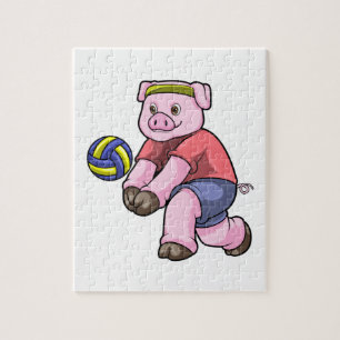 Schwein beim Sport mit Volleyball Puzzle