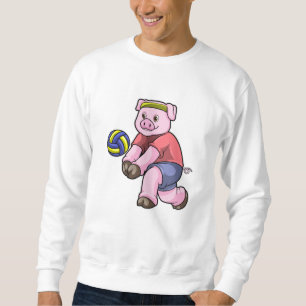 Schwein beim Sport mit Volleyball Sweatshirt