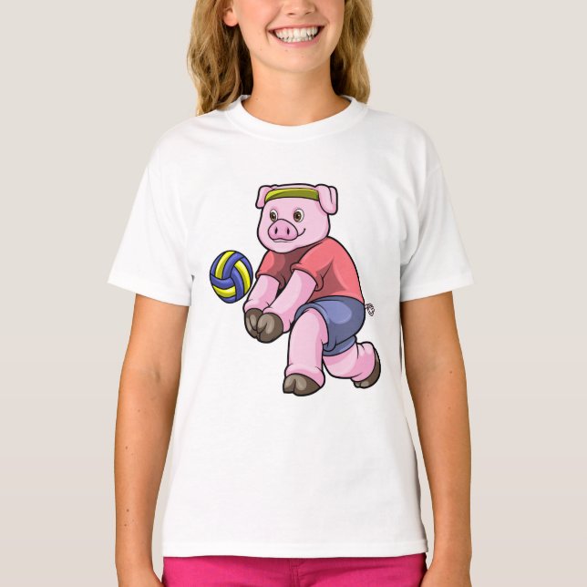 Schwein beim Sport mit Volleyball T-Shirt (Vorderseite)
