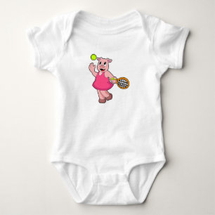 Schwein beim Tennis mit Tennisschläger Baby Strampler