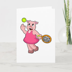 Schwein beim Tennis mit Tennisschläger Karte