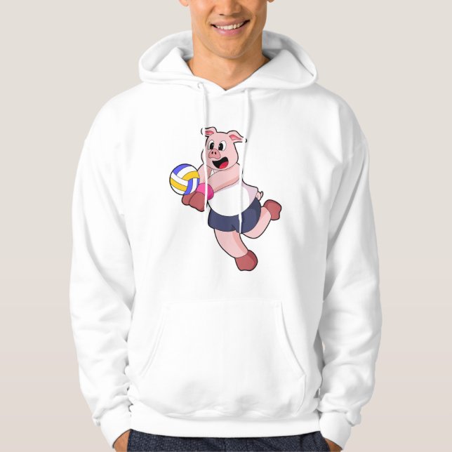 Schwein beim Volleyball-Sport Hoodie (Vorderseite)