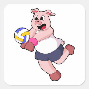 Schwein beim Volleyball-Sport Quadratischer Aufkleber