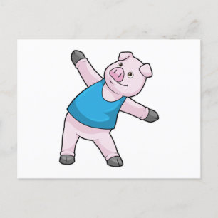 Schwein beim Yoga-Stretching Postkarte