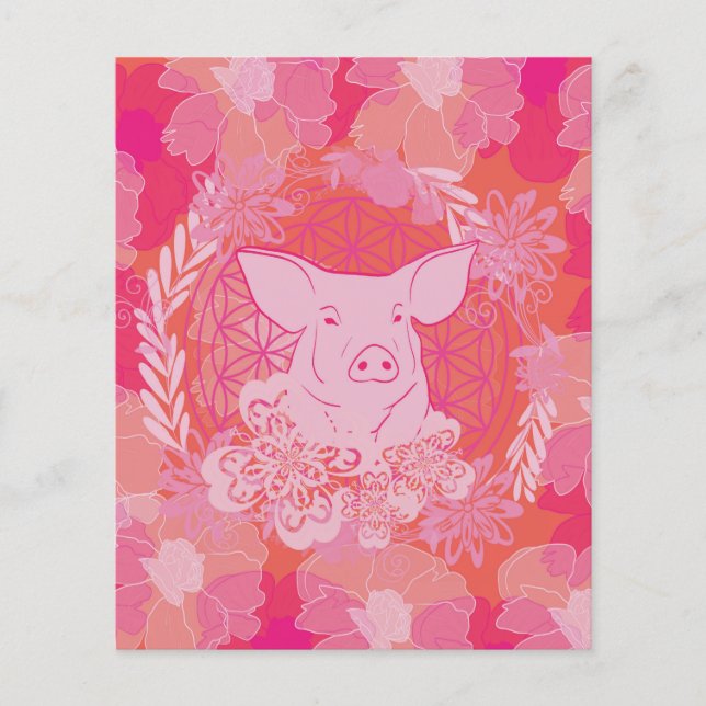 Schwein, Blume des Lebens, blau, mandala,zen,chakr Flyer (Vorne)