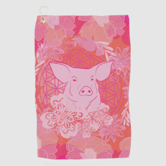Schwein, Blume des Lebens, blau, mandala,zen,chakr Golfhandtuch