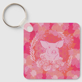 Schwein, Blume des Lebens, blau, mandala,zen,chakr Schlüsselanhänger