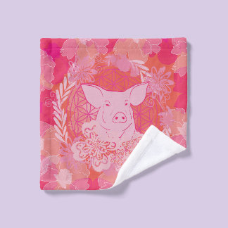 Schwein, Blume des Lebens, blau, mandala,zen,chakr Waschlappen