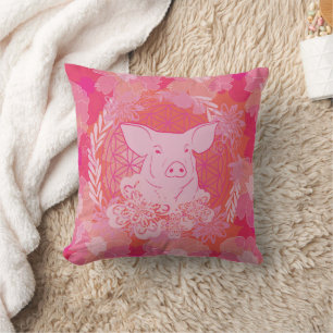 Schwein,Blume des Lebens, blau, Mandala,Zen,Chakra Kissen