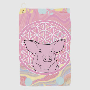 Schwein, Blume des Lebens, Rose, Mandala,Zen,Chakr Golfhandtuch