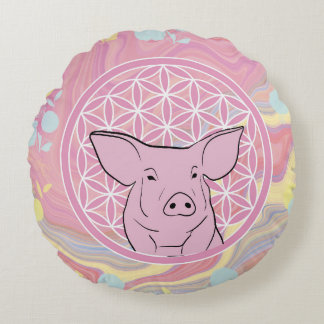 Schwein, Blume des Lebens, Rose, Mandala,Zen,Chakr Rundes Kissen
