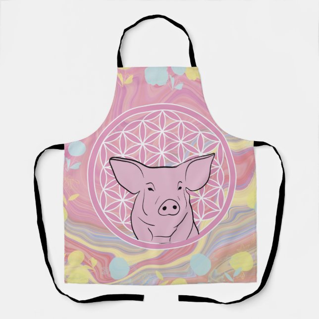 Schwein, Blume des Lebens, Rose, Mandala,Zen,Chakr Schürze (Vorderseite)