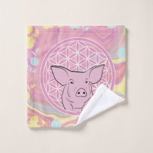 Schwein,Blume des Lebens, Rose, Mandala,Zen,Chakra Waschlappen