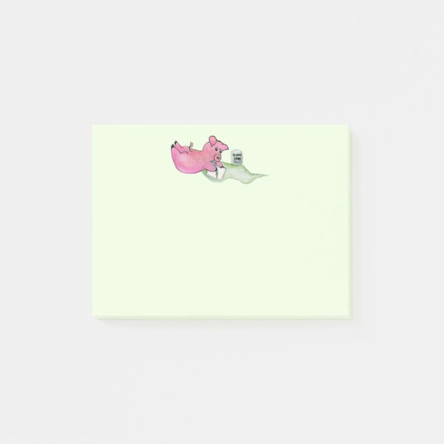 Schwein-Button, Schwein schreibt Post-it Klebezettel (Vorderseite)