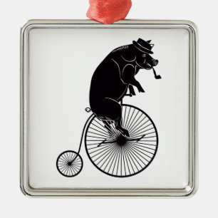 Schwein, das ein Fahrrad reitet Silbernes Ornament