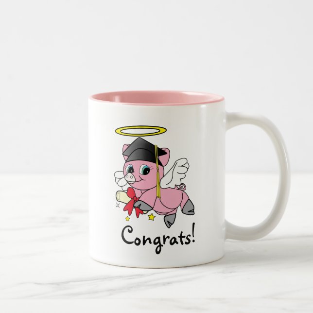 Schwein-Engels-Abschluss-Glückwünsche Zweifarbige Tasse (Rechts)