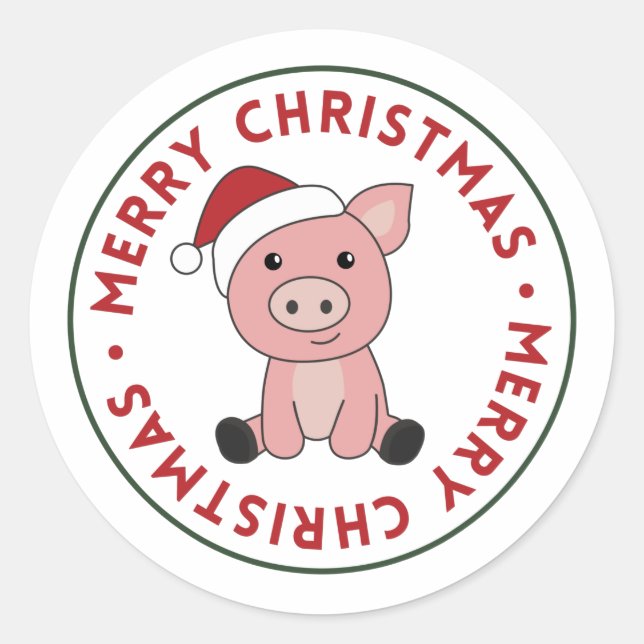 Schwein Frohe Weihnachtstiere Schwein Classic Roun Runder Aufkleber (Vorderseite)